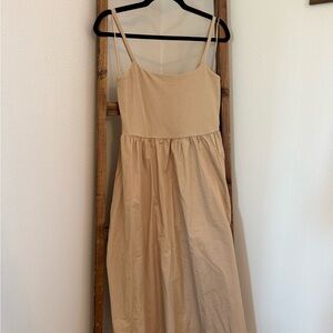 Old Navy Knit Top Poplin Midi Dress Tan Dried Linen Medium